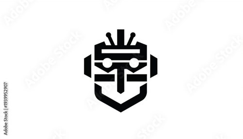 Robot Head Technology Logo Silhouette Illustration
