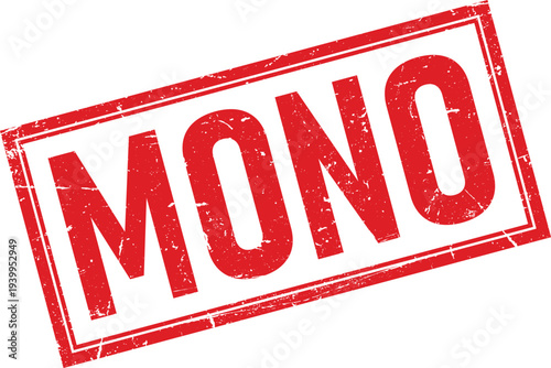 Distressed Red MONO Text in Square Rubber Stamp Impression on White