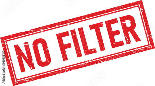 Distressed Red Rectangular Rubber Stamp with No Filter Text on White