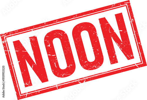 Distressed Red Rubber Stamp Impression with NOON Text and a Rectangular Border