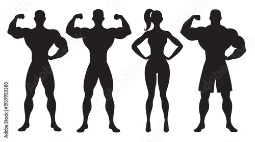  bodybuilder men and woman silhouette silhouettes set 