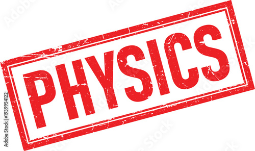 Red Distressed Square Rubber Stamp Impression of the Word PHYSICS on White