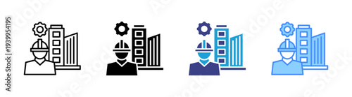 Civil Engineering icon set multiple style collection