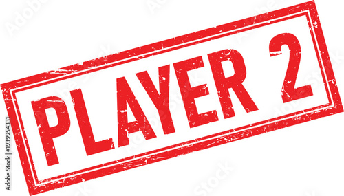 Red Distressed Rubber Stamp Impression with Player 2 Text and Border