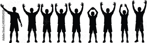 Human silhouette, raised arms, gesture poses, symbolic body movement, semaphore style, expressive figure illustration, abstract communication vector icons collection