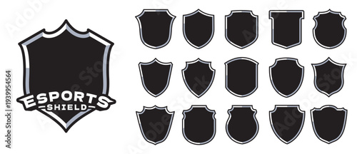 Blank outline shield template for esports team logo, gaming team badge, security identity emblem