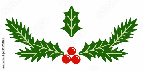 A festive illustration of a holly sprig with vibrant red berries