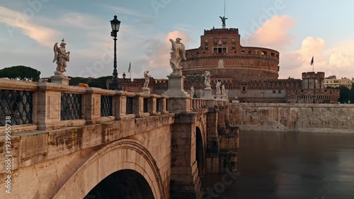 Time lapse of Sant Angelo Castelo Sunset, Rome, Italy 4K