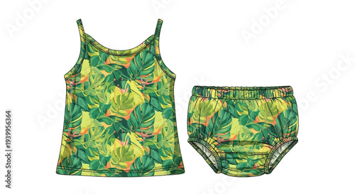 Vector tropical print swimsuit set for women