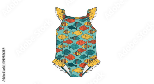 Vector illustration of colorful fish patterned swimsuit