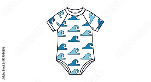 Vector illustration of baby onesie with blue wave pattern