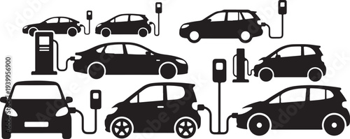 Electric vehicles charging at various stations and outlets