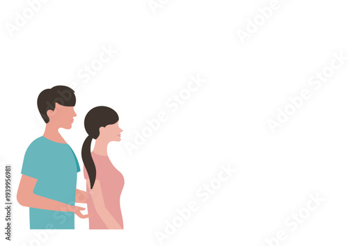 若い夫婦・カップルのベクターイラスト素材(ピンク・ブルー)