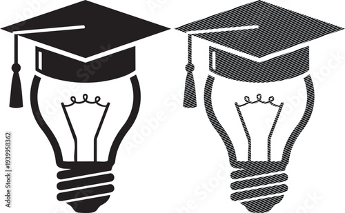 Graduation caps placed atop light bulbs symbolizing enlightenment and academic achievement