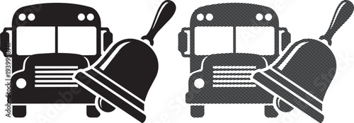 Two vintage buses equipped with cleaning tools for maintenance work.