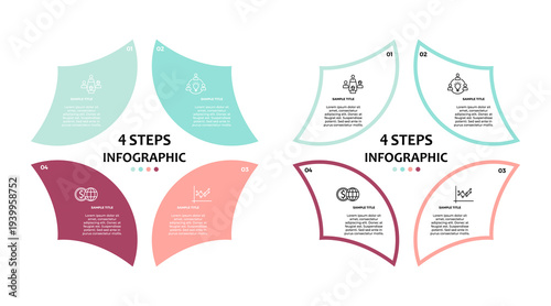 Circle arrows diagram infographic set. Circular arrows with 4 steps, options. Process chart, cycle diagram for business presentation, report, brochure. Vector editable 