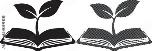 Growth and knowledge symbolized by a sprouting plant emerging from an open book