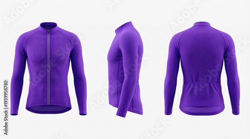 Purple cycling jacket displayed from multiple angles on a white background.