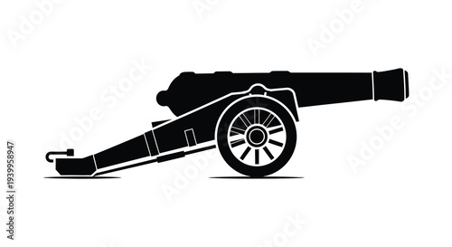 A striking black silhouette of an antique cannon showcasing historical artillery design silhouette high quality professional