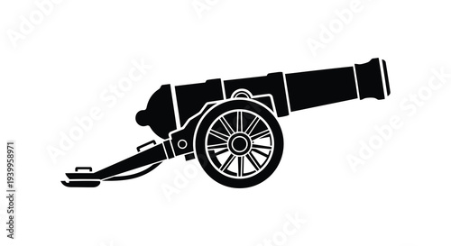 A striking black silhouette depicts an antique cannon showcasing historical weaponry and design silhouette high quality