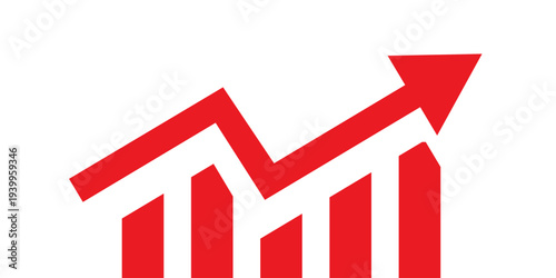 Increase icon. Arrow, Chart, Diagram, Finance, Direction, Graph, Growth, Interest Rate, Investment, Performance, Stock Market, Data vector. Arrow growing pointing up on chart graph bars icon.