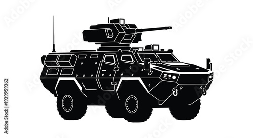 A striking black silhouette of a modern armored fighting vehicle showcasing military technology silhouette high quality