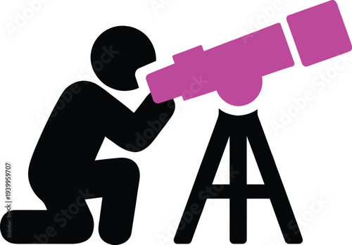 Person looking through pink telescope on stand black
