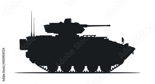A stark black silhouette of a military tank showcasing its armored form and powerful weaponry silhouette
