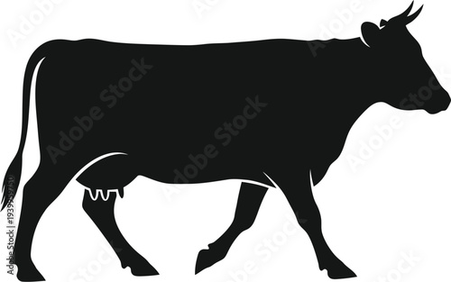 Dairy cow silhouette profile walking isolated on transparent background
