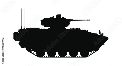 A stark black silhouette of a modern military tank showcasing its powerful design silhouette high quality
