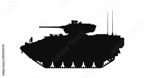A stark black silhouette of a military tank showcasing its formidable design silhouette high quality professional