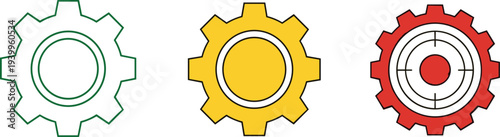 Gear icon set outline flat and detailed cogwheel symbols mechanical engineering settings technology vector illustration collection isolated