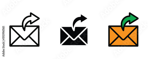 Outgoing mail and email forward icon set. Envelope with arrow symbol. Vector Illustration.
