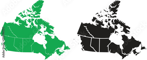 Canada Map with Provinces Green and Black Vector Illustration