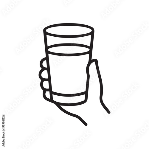 A line art icon of a hand holding a glass of water, representing hydration and basic self-care.
