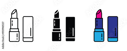 Lipstick icon set. Beauty cosmetics and makeup product symbol. Vector Illustration.