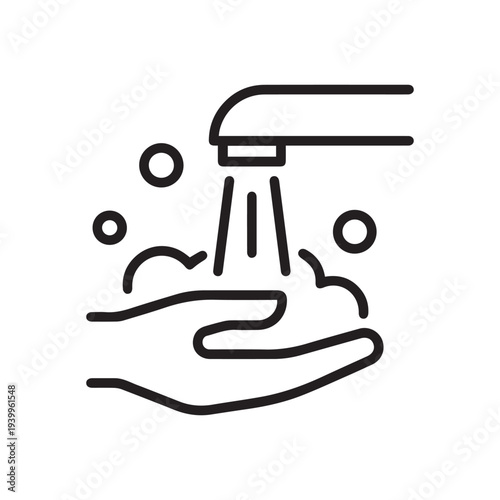 Black single washing hands line icon, simple healthy clean up flat design vector pictogram, infographic vector for app logo web website button ui ux interface elements isolated on white background