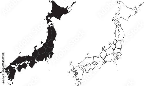 Japan Political Map with Prefecture Boundaries Vector Illustration