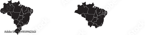 Brazil Map with State Divisions Black Vector Illustration