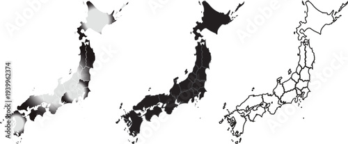 Japan Map Silhouette and Outline with Prefecture Borders Vector Illustration