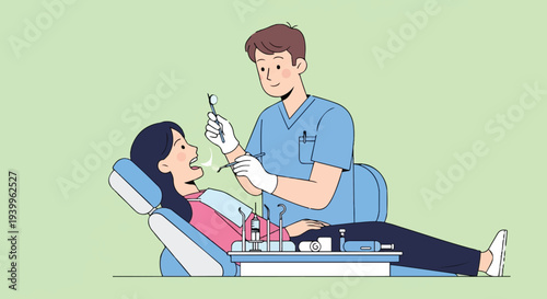Dentist examining patient teeth with professional tools in dental clinic office treatment