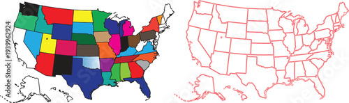 Colorful United States Map with Multicolor States Vector Illustration