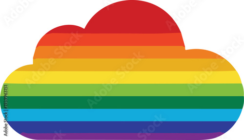 Stylized vector illustration of rainbow cloud silhouette with pride flag colors, LGBTQ+ diversity symbol, inclusive design artwork for equality