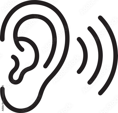Human Ear with Sound Waves Icon - Hearing and Audio Vector