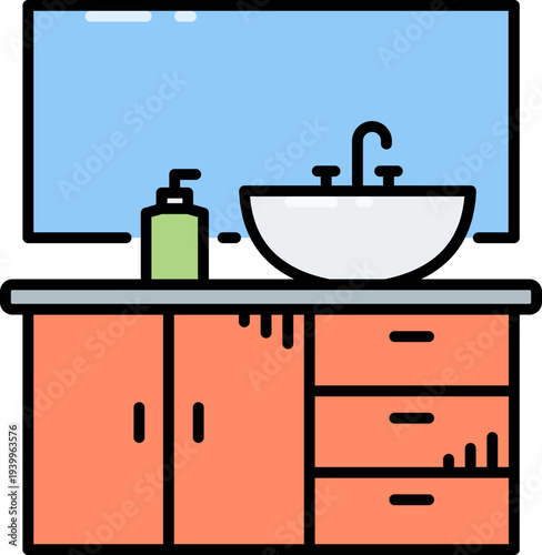 Bathroom rack with ceramic wash basin outline icon