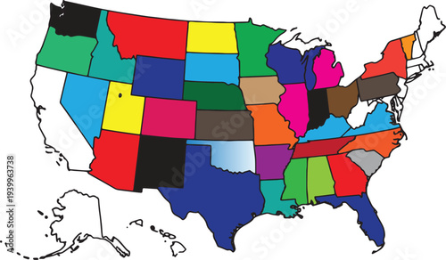 United States Political Map with Different Color States