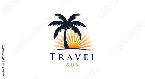 Travel logo design with palm tree and sun.