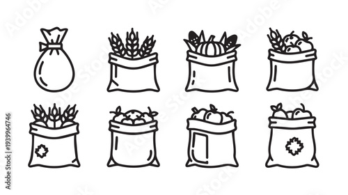 Harvest Sacks Icons Collection: Wheat Pumpkin Apples Grains