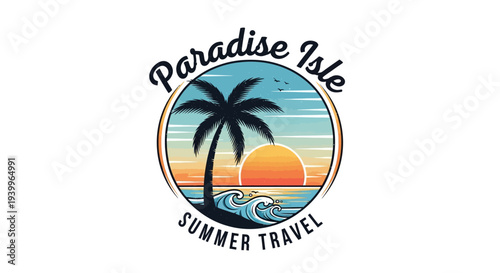 Tropical Island Getaway Summer Travel Logo Design.