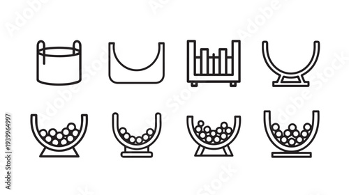 Lottery Balls and Baskets Icons Collection Gambling Game Symbols Vector Graphics